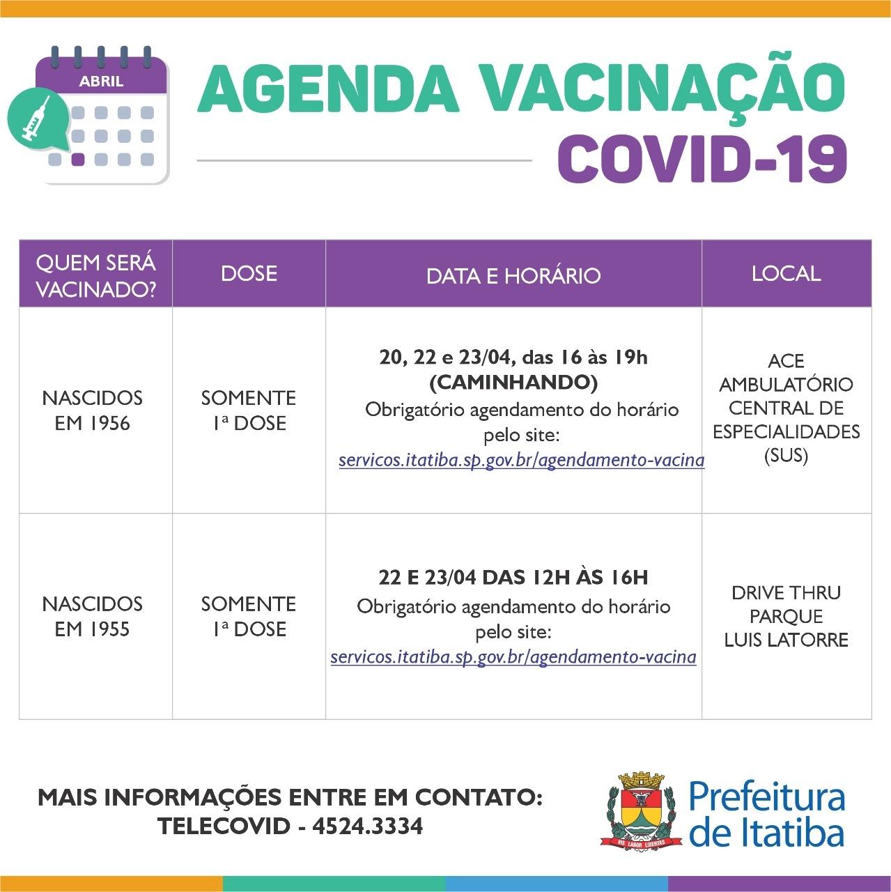 Nascidos em 1955 e 1956 têm agendamento aberto para vacina anti-Covid