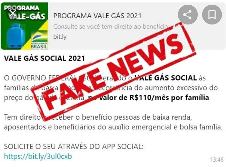 Mensagem que circula no whatsapp sobre Vale Gás em Vinhedo é falsa