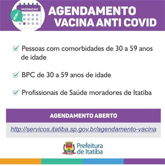 Vacinação anti-covid: Prefeitura de Itatiba abre agendamento para novos grupos