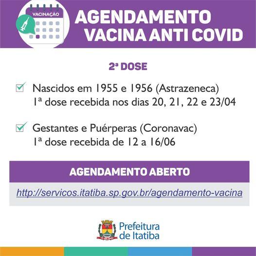 Prefeitura de Itatiba abre agendamento para segunda dose da vacina anti-covid