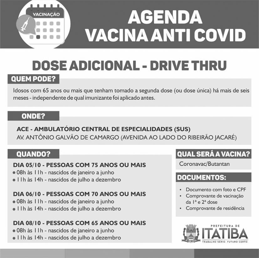  Itatiba retoma aplicação de dose adicional da vacina anti-covid