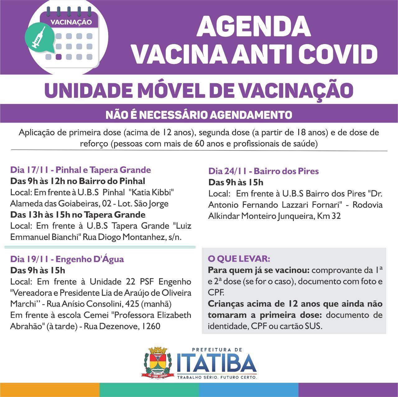 Ação da Unidade Móvel de Vacinação será realizada hoje