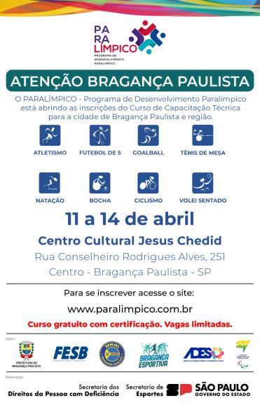 Bragança Paulista recebe Programa de Desenvolvimento Paralímpico em abril