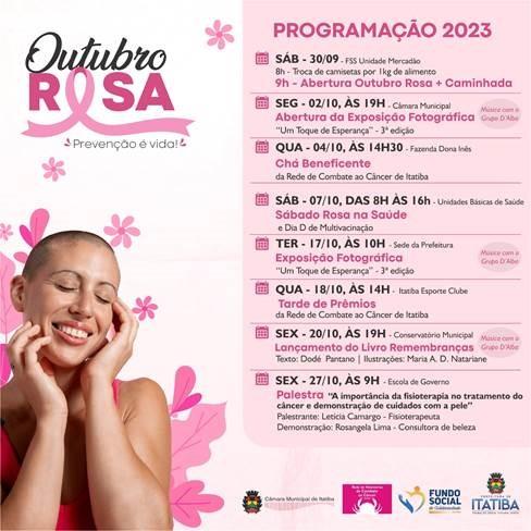 Prefeitura divulga programação do Outubro Rosa 2023 - Prevenção É Vida!