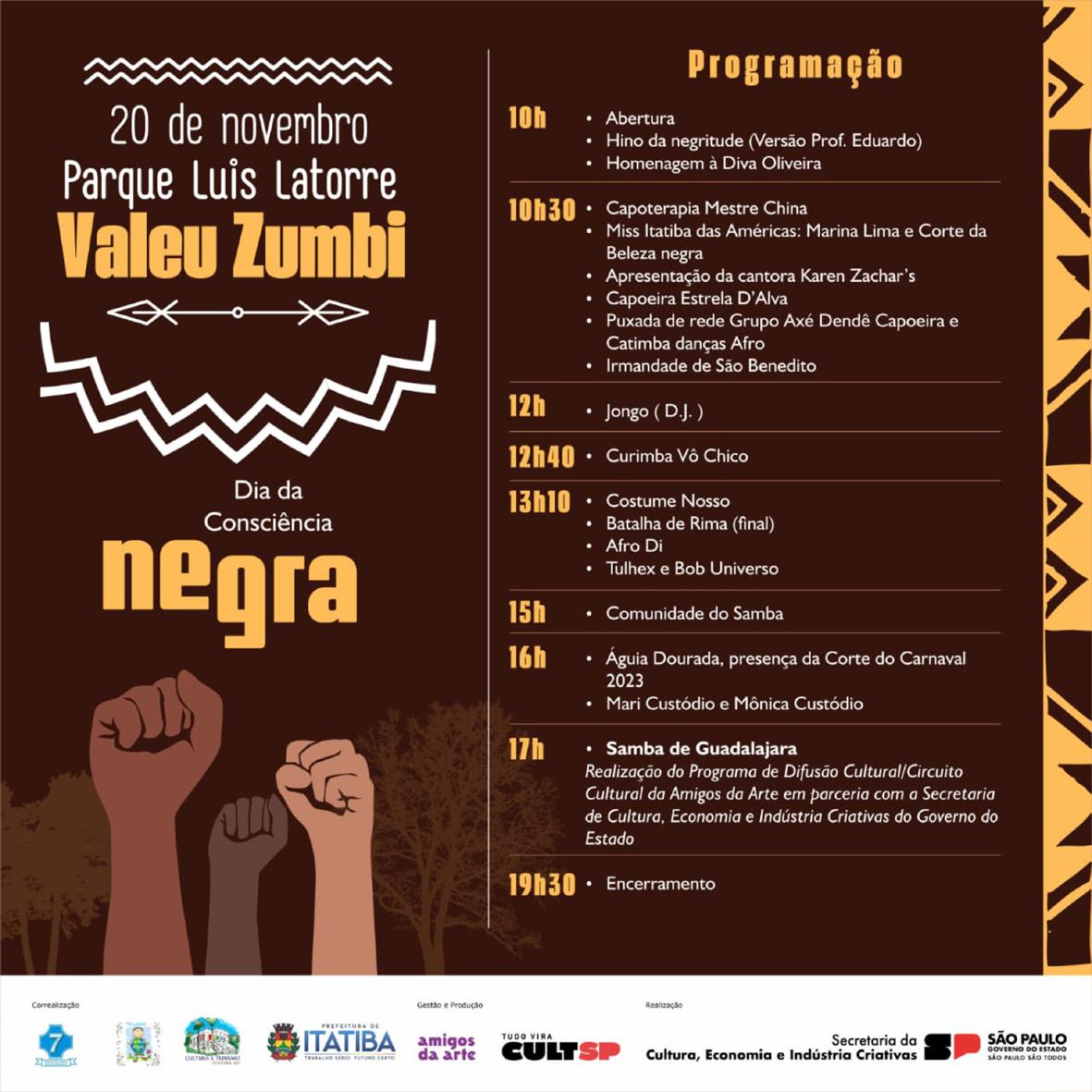 Valeu Zumbi celebra em Itatiba o Dia Nacional da Consciência Negra