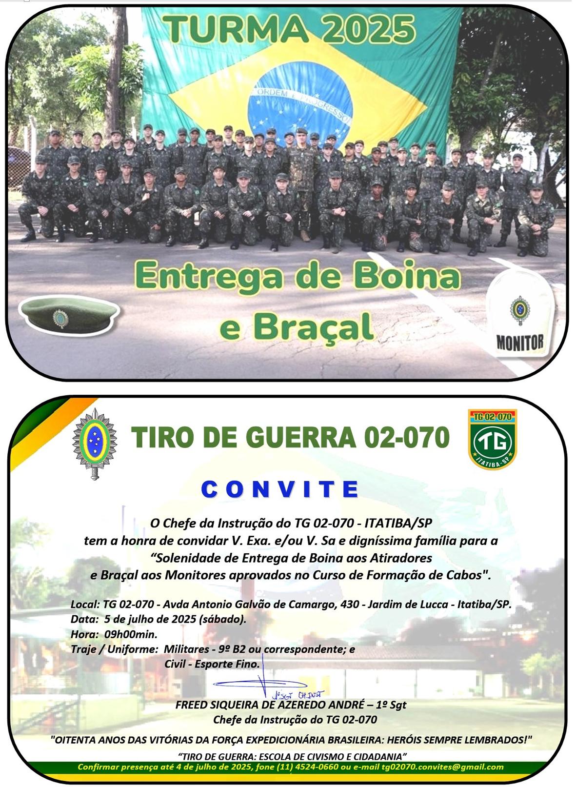 Atiradores do TG de Itatiba receberão boinas e braçais em solenidade