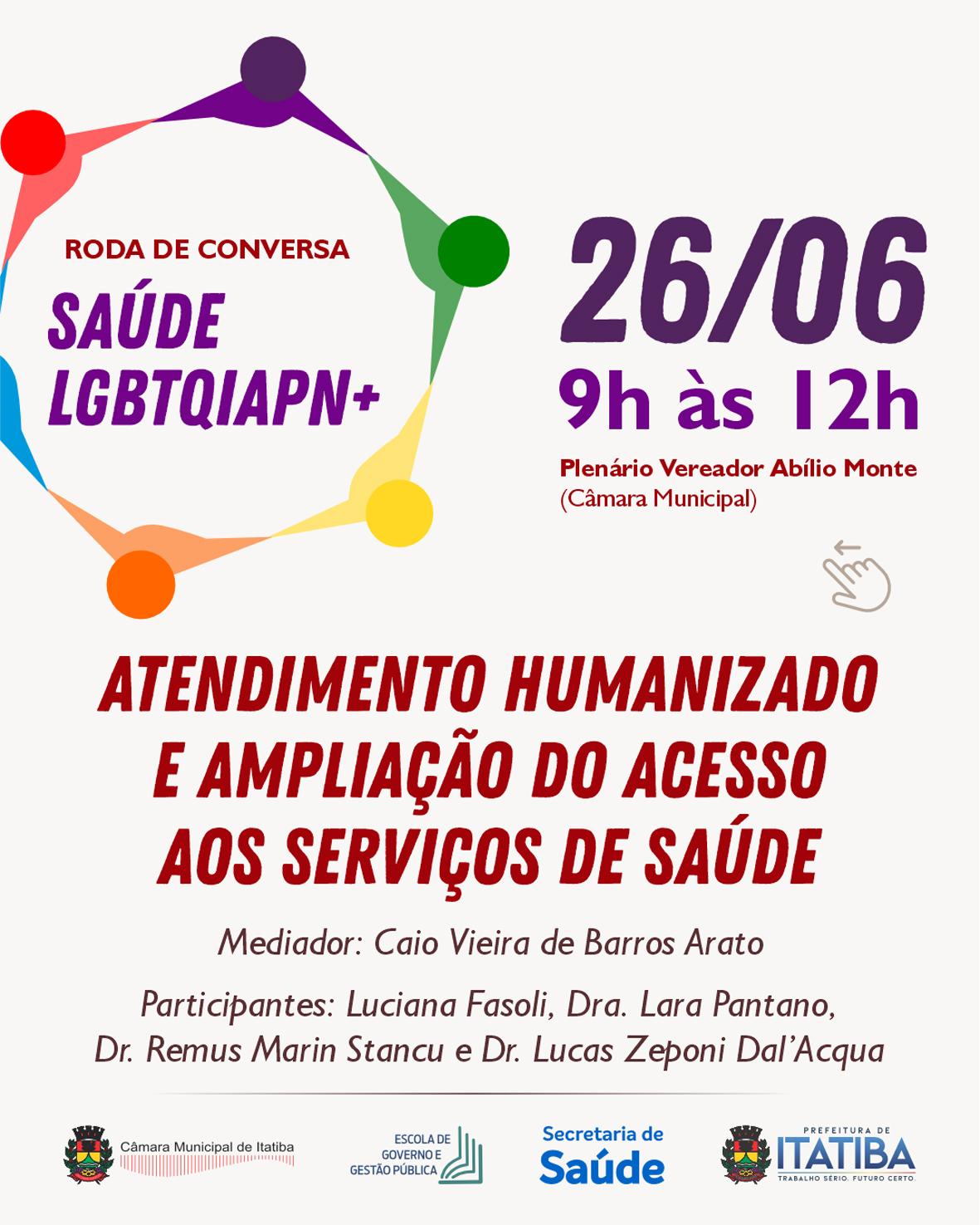 Itatiba discutirá atendimento humanizado e ampliação do acesso à saúde para público LGBTQIAPN+