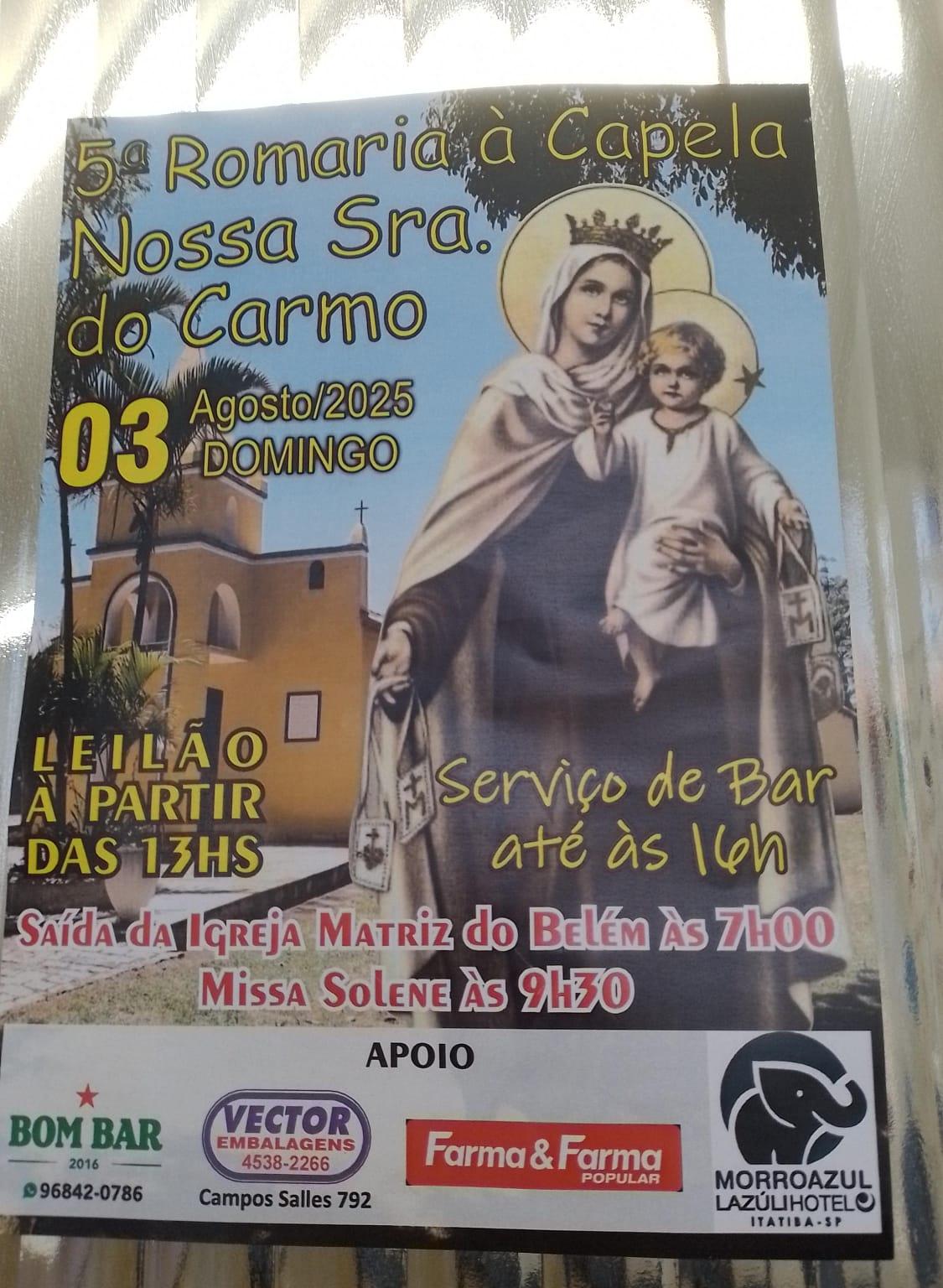 5ª Romaria à Capela Nossa Senhora do Carmo será neste domingo
