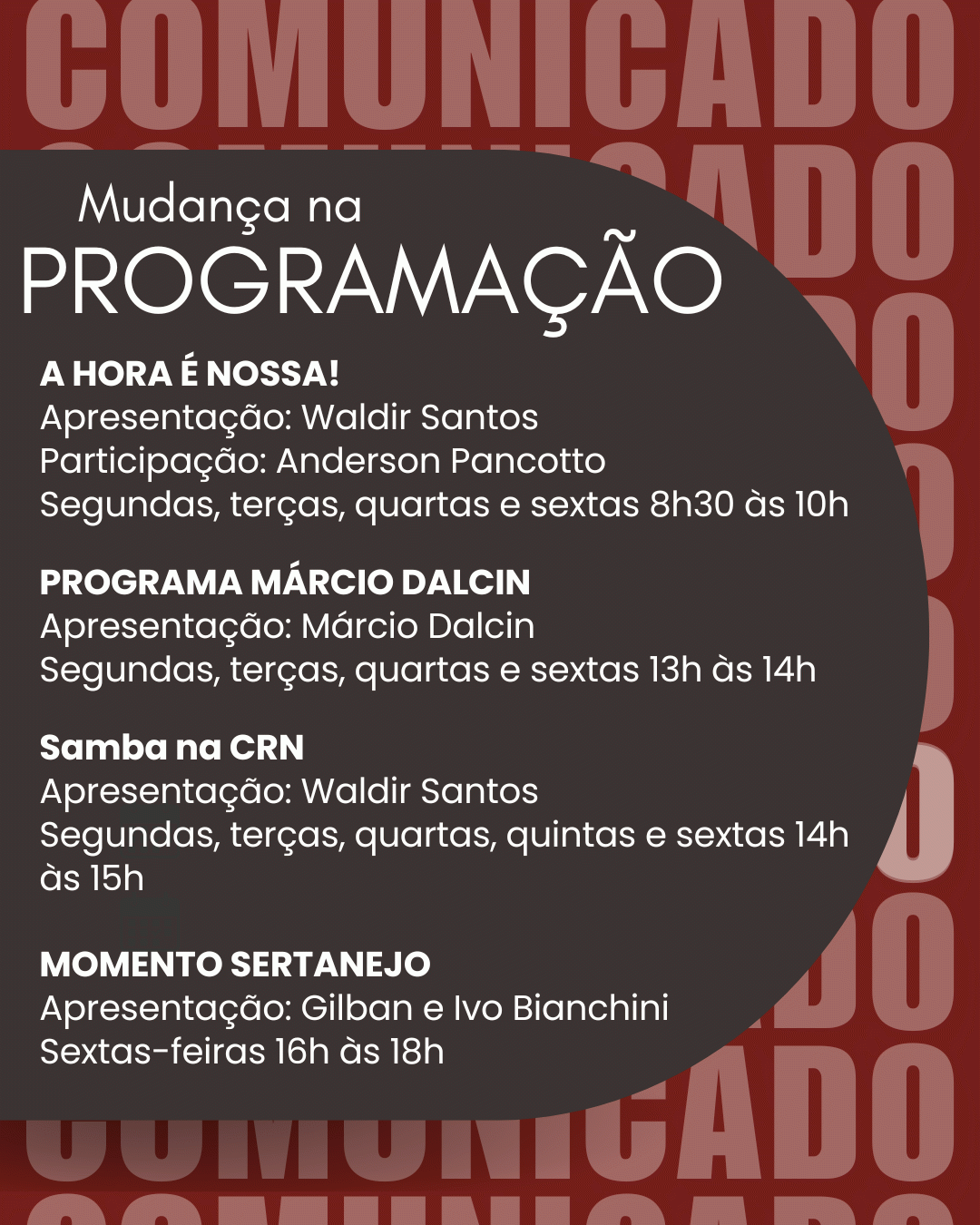 Rádio CRN anuncia nova programação a partir de segunda