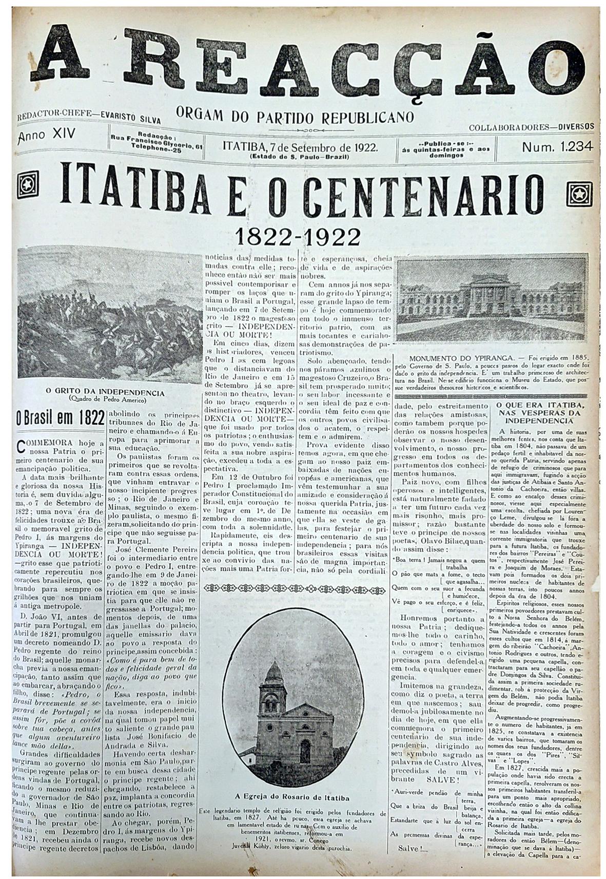 A Edição Comemorativa do jornal “A Reacção” no Centenário da Independência, em 1922 A Edição Comemorativa do jornal “A Reacção” no Centenário da Independência, em 1922