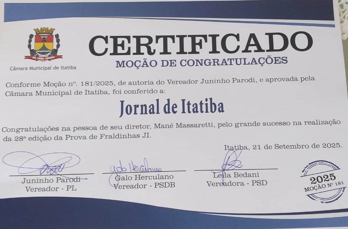 Câmara Municipal destaca sucesso da 28ª. Prova de Fraldinhas JI