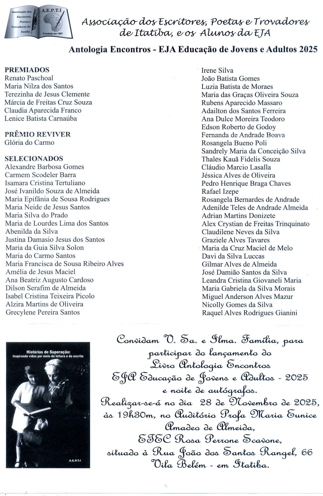 Antologia Encontros EJA 2025 destaca premiados e homenagem do Prêmio Reviver