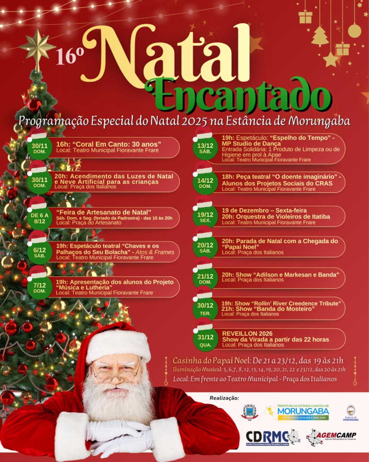 Natal 2025 em Morungaba tem programação especial com música, teatro e grandes atrações gratuitas