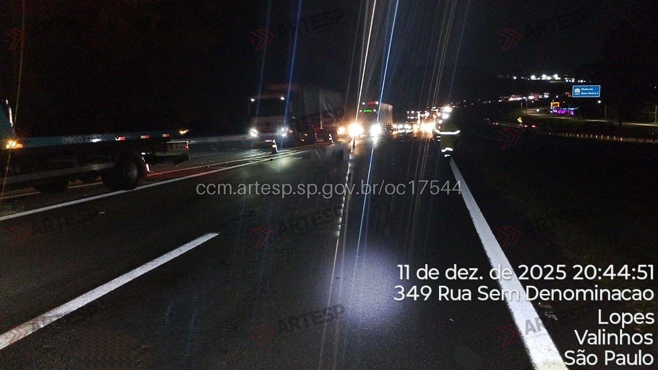 Pedestre morre atropelado por carreta na Rodovia Dom Pedro