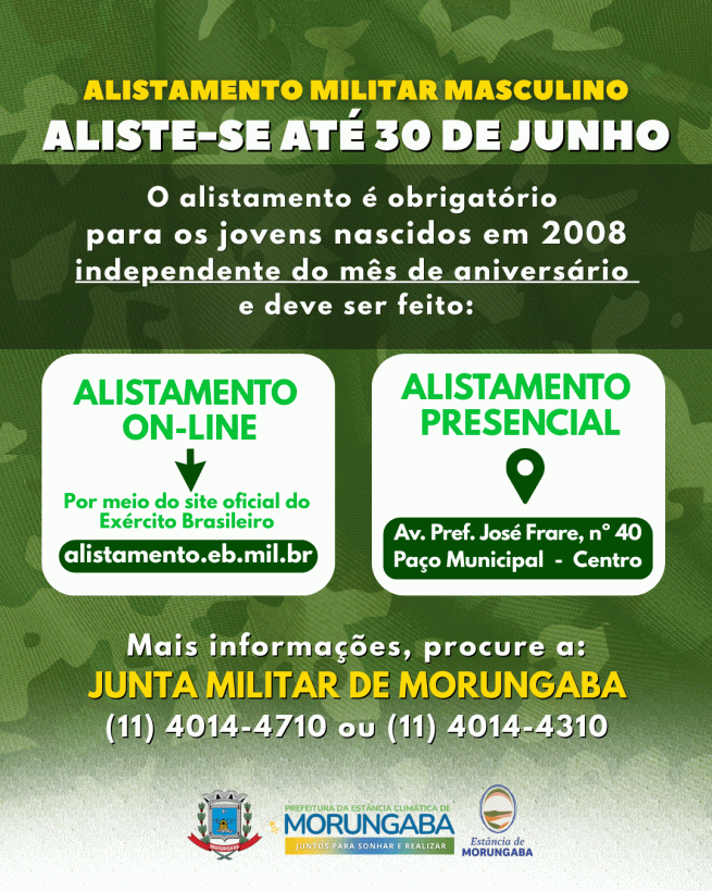 Alistamento militar obrigatório para jovens nascidos em 2008 vai até 30 de junho