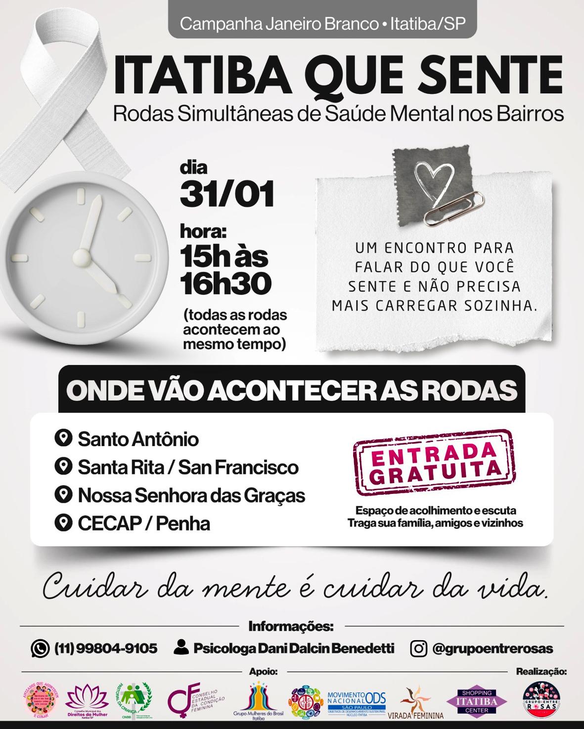 “Itatiba que Sente” leva rodas simultâneas de saúde mental aos bairros no Janeiro Branco