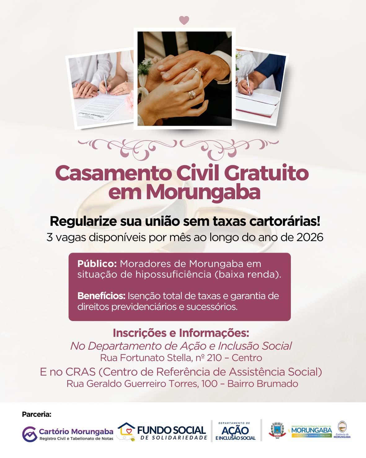 Amor e Cidadania: Morungaba oferece Casamento Civil gratuito