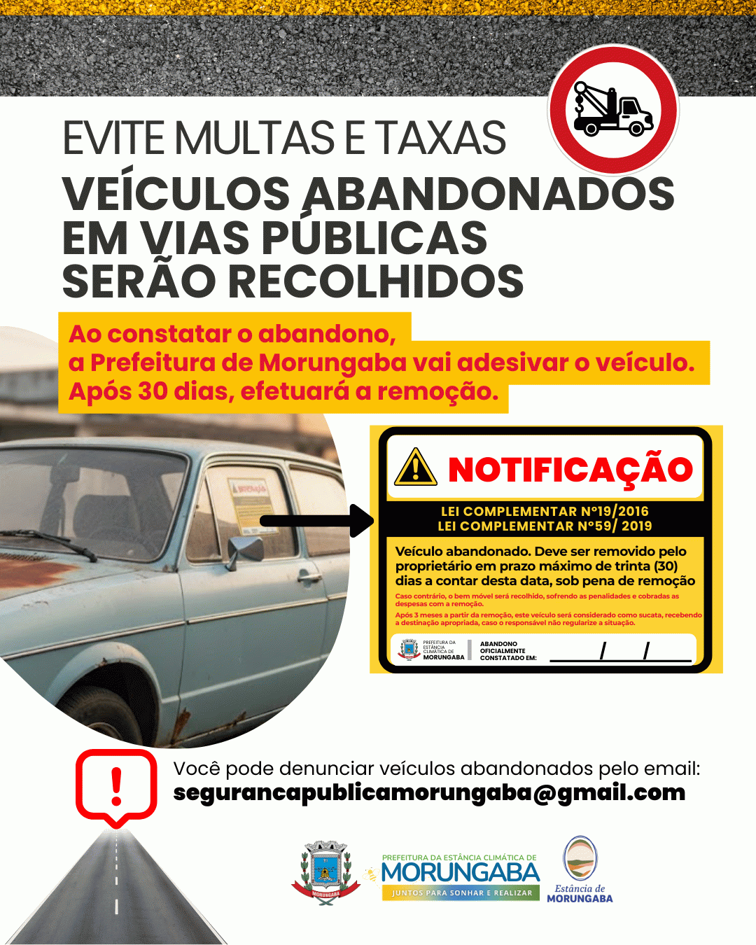 Prefeitura de Morungaba inicia notificação de veículos abandonados nas ruas