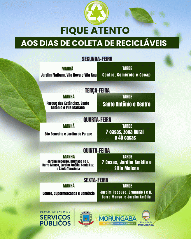 Morungaba reforça importância da coleta seletiva e divulga cronograma por bairros