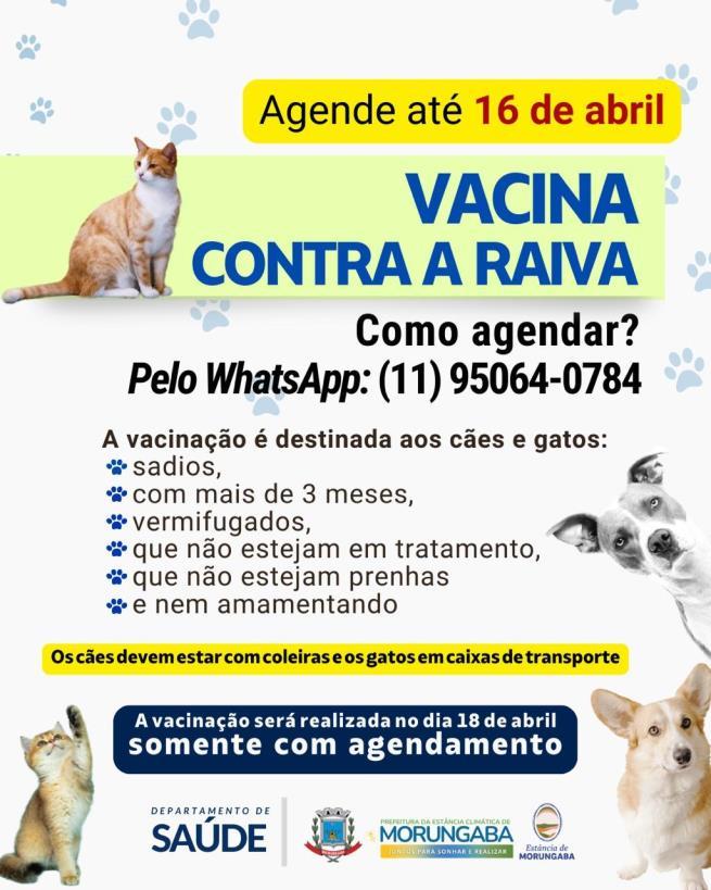 Vacinação antirrábica abre agendamento com vagas limitadas em Morungaba