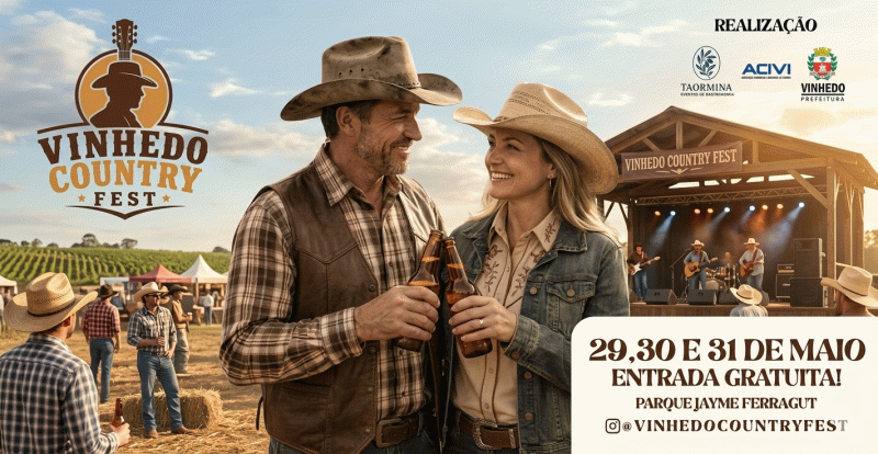 Vinhedo recebe festival country com música, gastronomia e atrações gratuitas