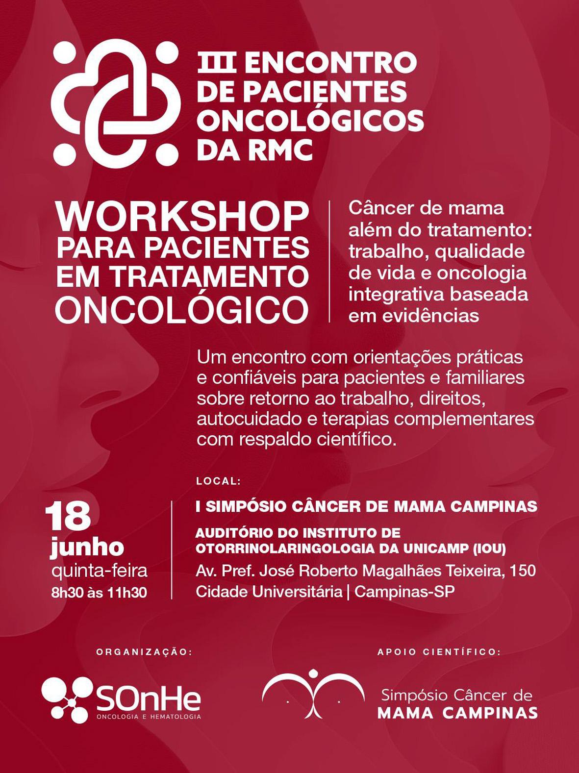 Encontro gratuito em Campinas orienta pacientes com câncer e familiares sobre tratamento e qualidade de vida
