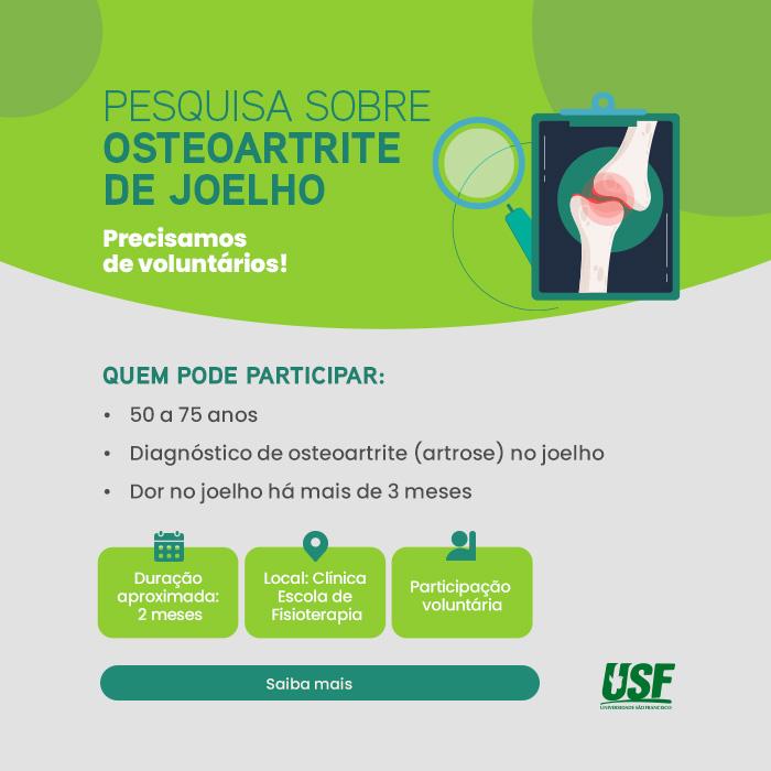 USF busca voluntários para pesquisa sobre artrose de joelho em Bragança Paulista