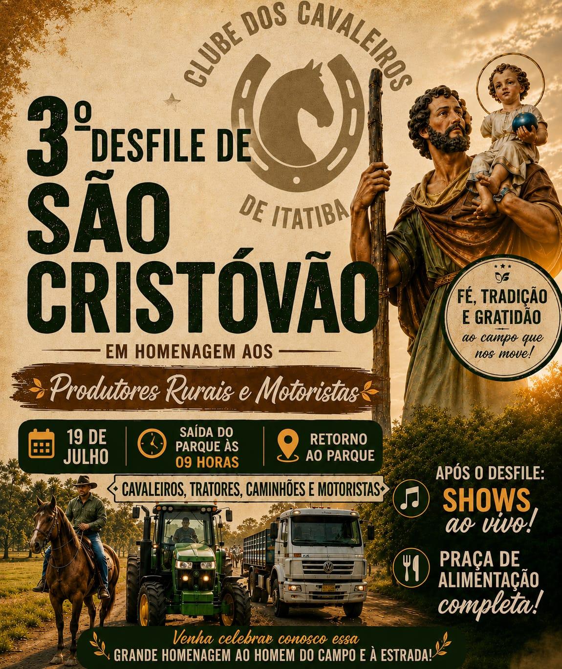 3º Desfile de São Cristóvão homenageará produtores rurais e motoristas em Itatiba
