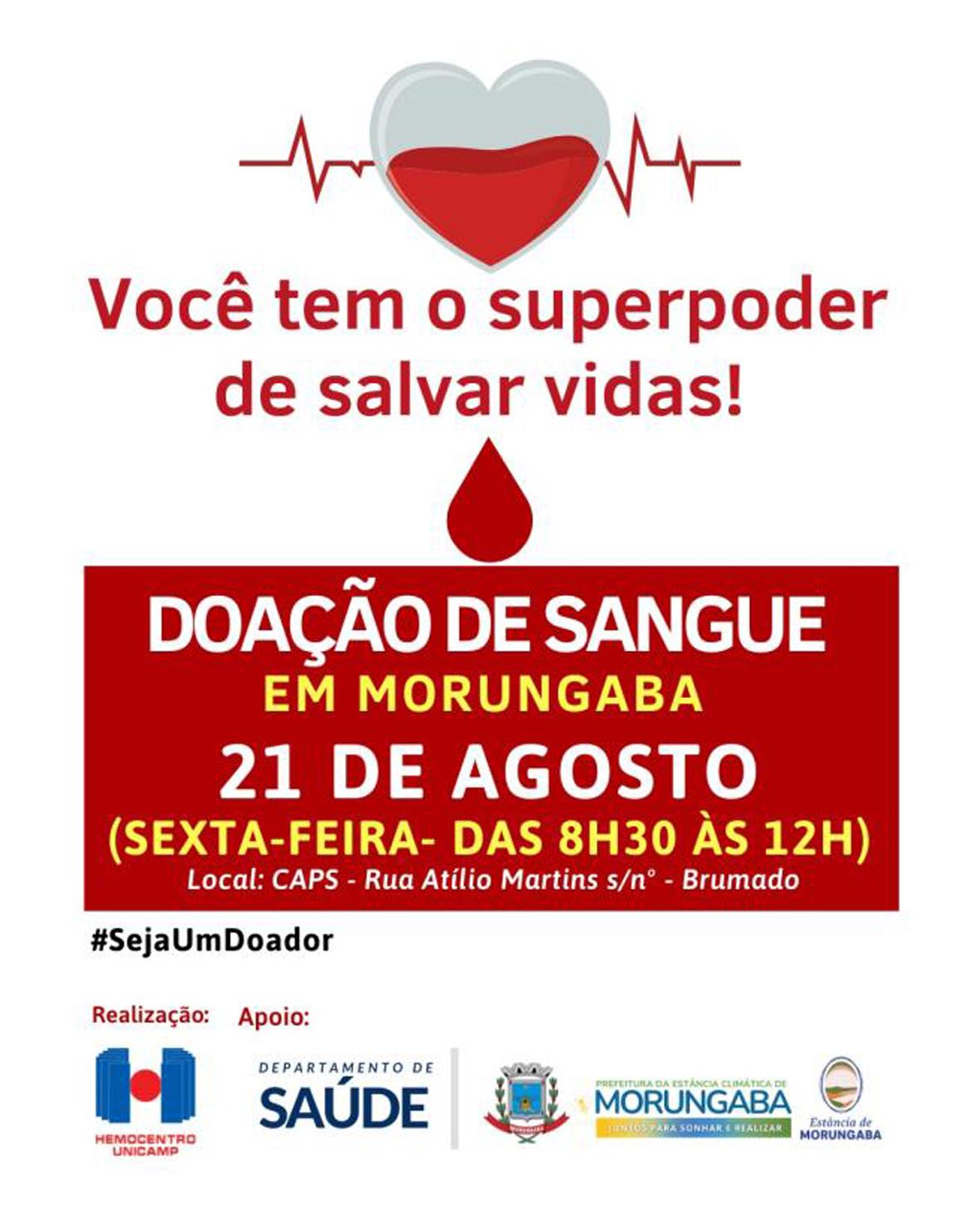Doação de sangue em Morungaba será realizada no dia 21 de agosto