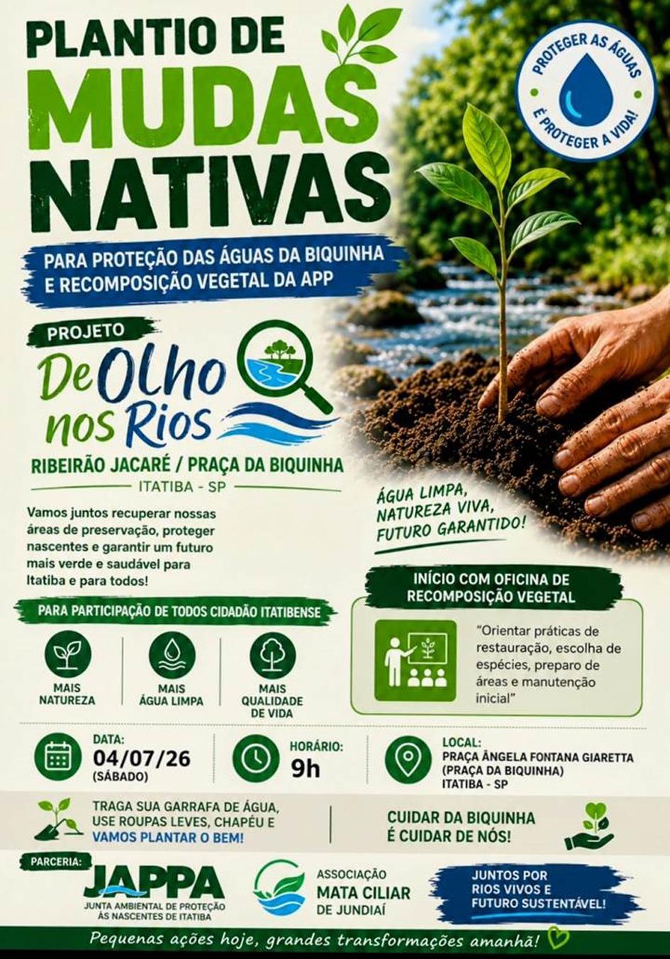 Jappa e Associação Mata Ciliar promovem plantio de mudas nativas na Biquinha neste sábado