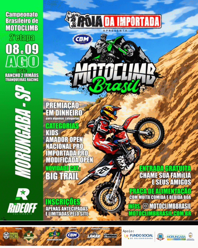 Morungaba recebe etapa do Campeonato Brasileiro de Motoclimb com entrada gratuita e ação solidária