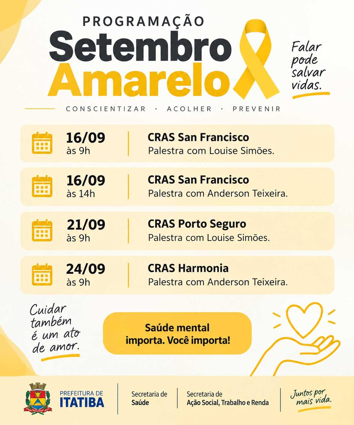 Setembro Amarelo mobiliza rede de saúde e assistência social de Itatiba Setembro Amarelo mobiliza rede de saúde e assistência social de Itatiba