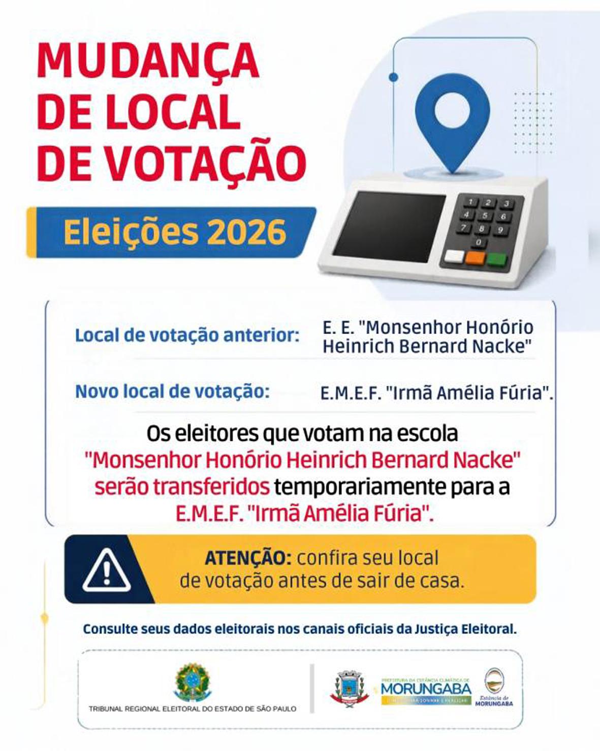 Justiça Eleitoral altera temporariamente local de votação em Morungaba