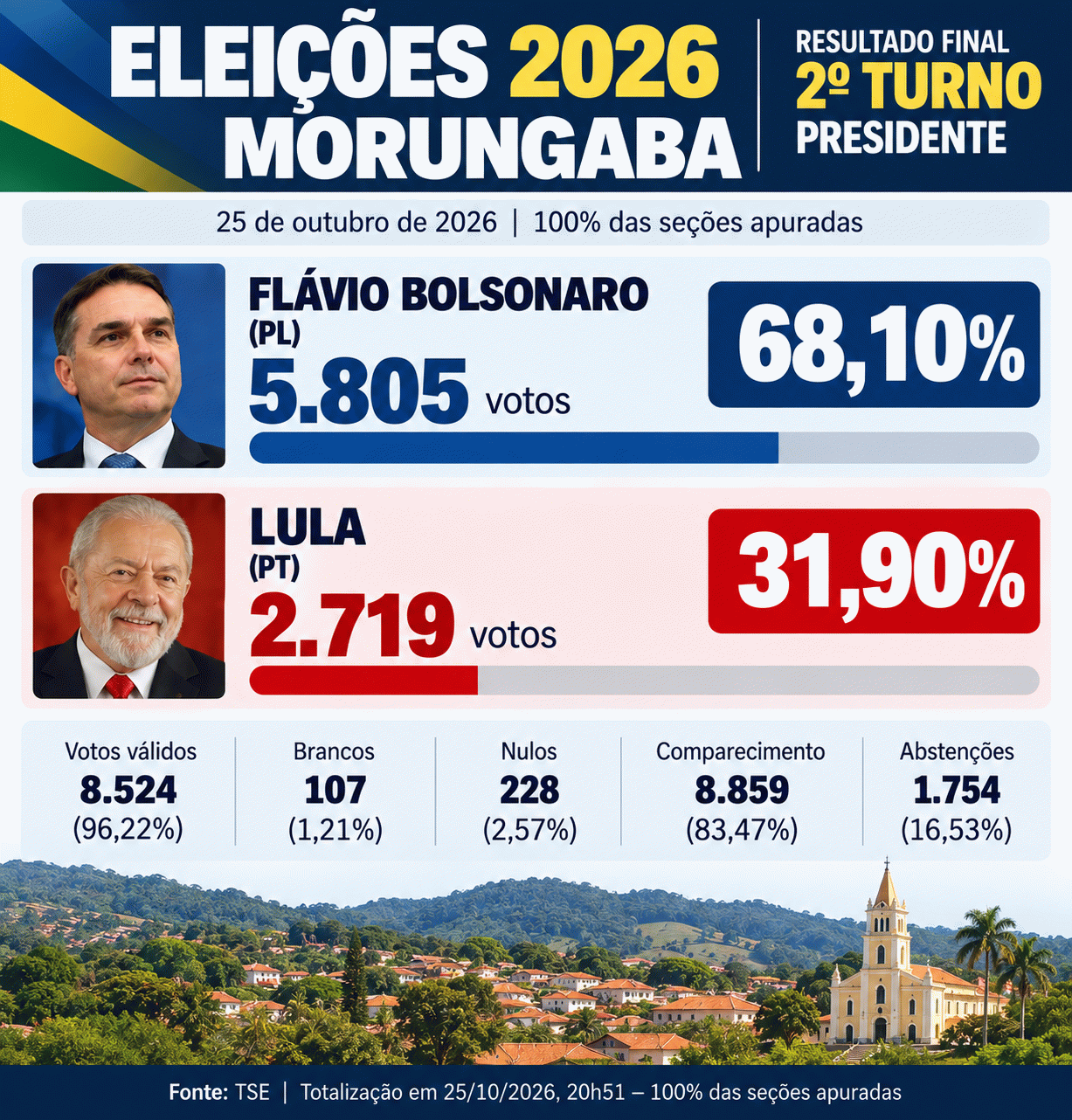 Morungaba registra 68,10% dos votos para Flávio Bolsonaro na disputa presidencial Morungaba registra 68,10% dos votos para Flávio Bolsonaro na disputa presidencial