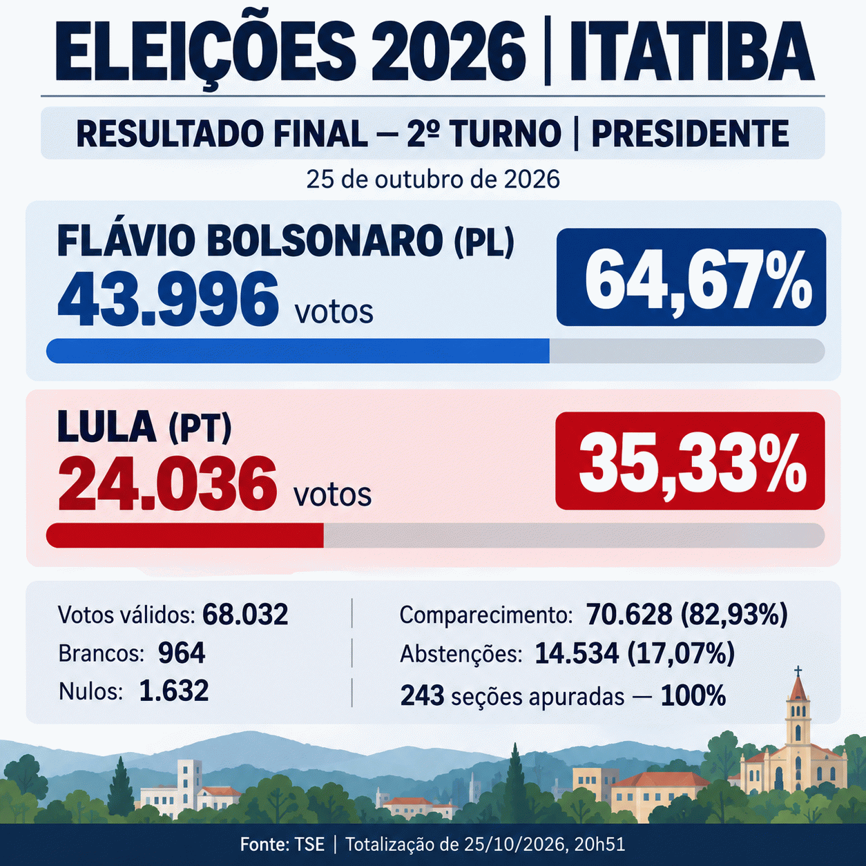 Flávio Bolsonaro e Lula ampliam votação em Itatiba no segundo turno; abstenção cai Flávio Bolsonaro e Lula ampliam votação em Itatiba no segundo turno; abstenção cai